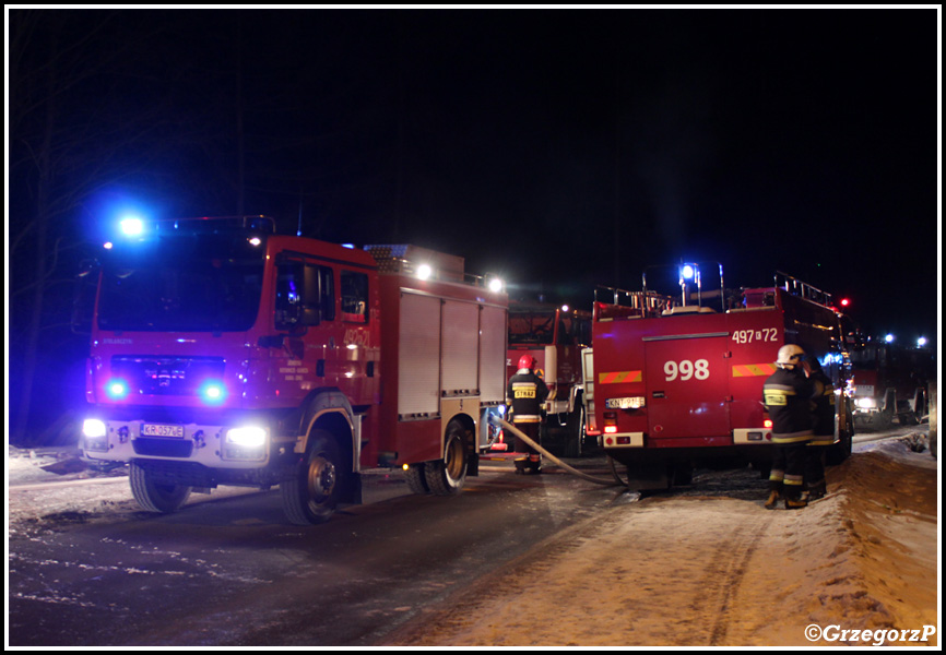 13.01.2015 - Sieniawa - PoÅ¼ar zabudowaÅ„ gospodarczych