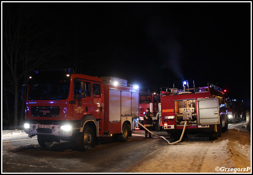 13.01.2015 - Sieniawa - PoÅ¼ar zabudowaÅ„ gospodarczych